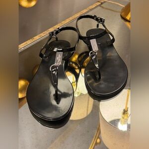 Coach Women Thong Black Jelly Sandals with Embellished Logo